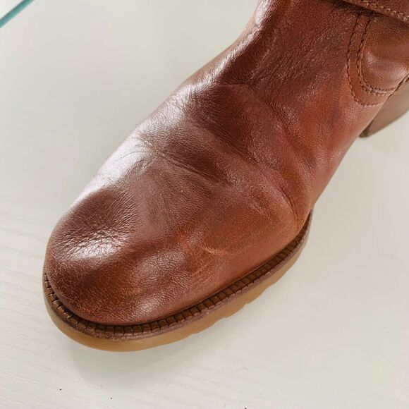 Michael KORS Leather Biker Round Toe Boot Brown 8 Distress Imperfect No Marking - Picture 16 of 16